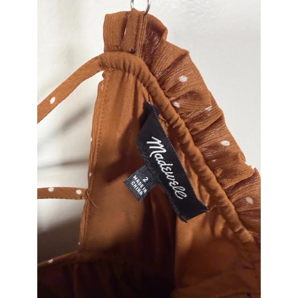 Madewell Sophia Cami Tiered Midi Dress Size 2 Brown Polka Dot Sundress Preppy